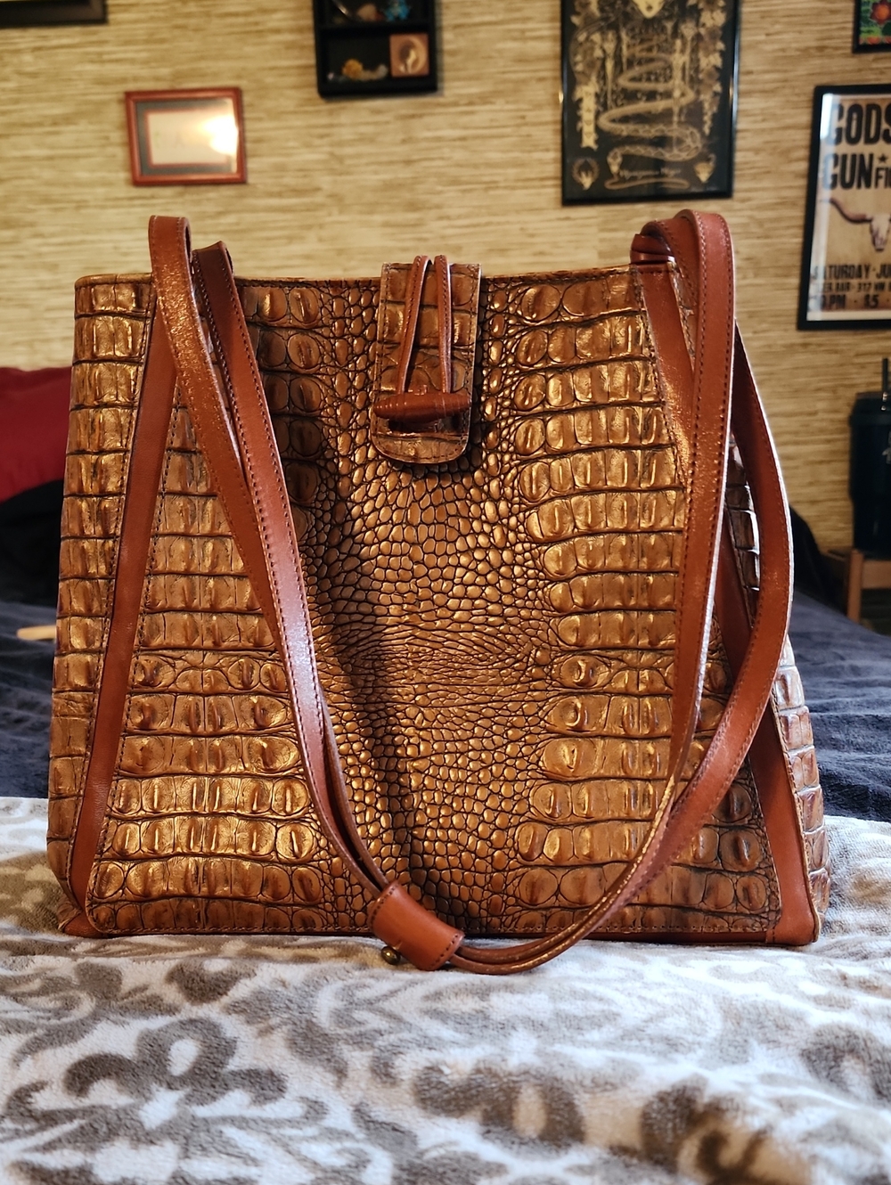 Brahmin Sharon Caramel Croc Tote Bag